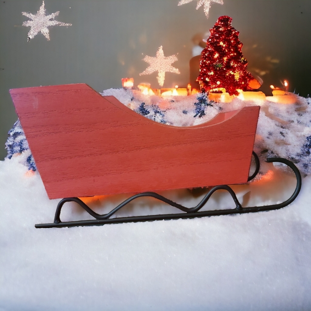 🔥(5/$20) Ankyo Red Wooden Christmas Sleigh Sled Metal Runners